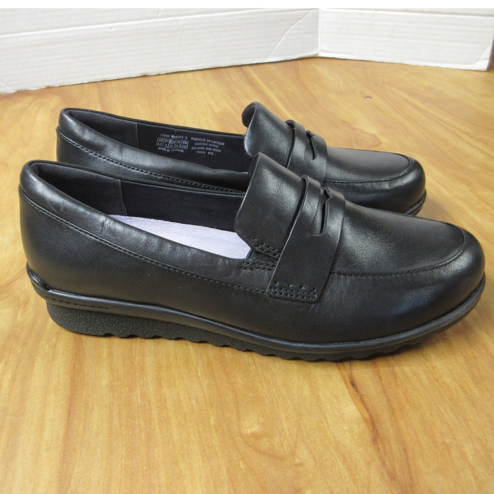 ARAVON Josie Classic Penny Loafers 6.5 Wide Black Leather Slip On Shoes CH6168